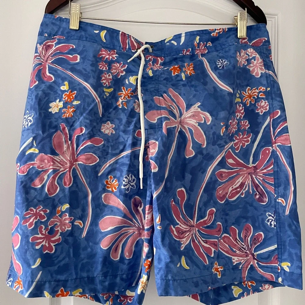 Polo Ralph Lauren Traveler Swim Trunks Tropical Palm Floral Blue Size 36